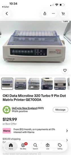 OKI Data Microline 320 Turbo 9 Pin Dot Matrix Printer GE7000A