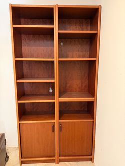 Teak Wood Bookcase with Cabinet Base