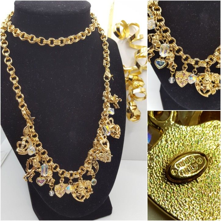 kirk's Folly Rare Vintage Piece, Collectible and unique, with heart and crystals, Rich gold tone and Quality, #757
