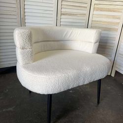 Vanity Chair, Upholstered Make Up Chair for Bedroom, Makeup Vanity Chairs with Backrest, Living Room Makeup with Metal Legs(White)