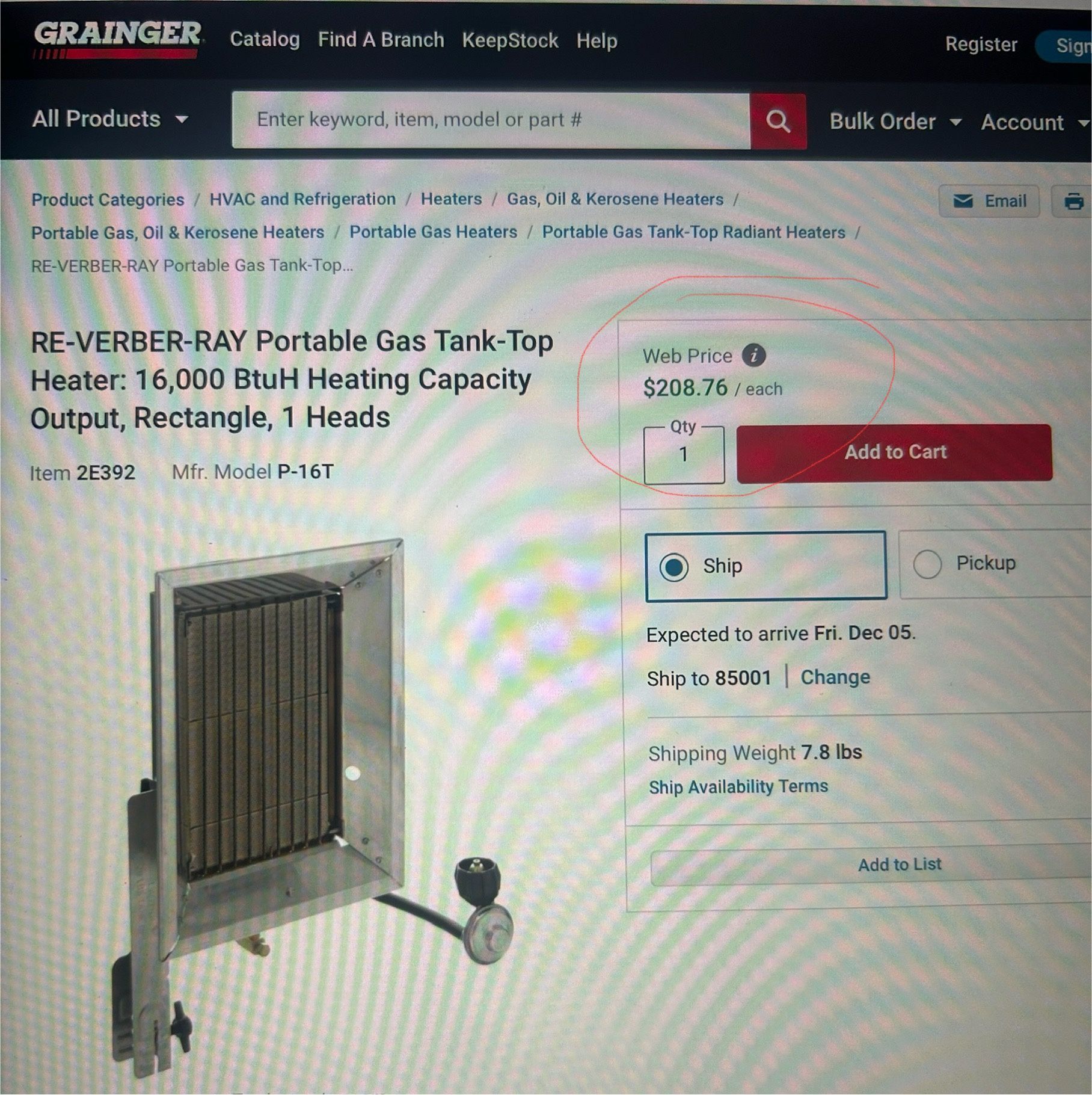 Verber Ray portable propane heater 