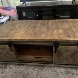 Rustic Wooden Coffee Table Tv Stand Duo