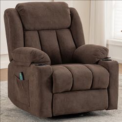 Rocker Swivel Recliner Chair for Adults, Overstuffed Large Manual Recliner Glider with Massage and Heat, Comfy Soft Fabric Living Room Reclining Sofa 