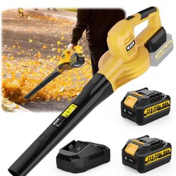 21V Cordless Leaf Blower with 8.0Ah Max Battery and Charger (2 x 4ah - Powerful 2-Speed Battery Powered Leaf Blower for Lawn Care, Blowing Leaves, Pat