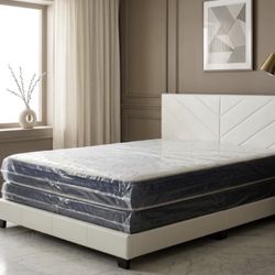 New Queen Size Bed Frame + Queen Mattress + Box Spring + Delivery 