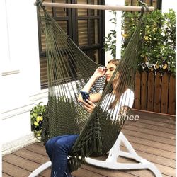 Brand New Hammock Chair Super Large Hanging Chair Soft-Spun Cotton Rope Weaving Chair, Hardwood Spreader Bar Wide Seat Lace Swing Chair Indoor Outdoor