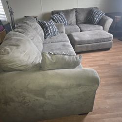 A Set Of 3 Grey Brown Sofas