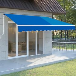 LE62 $120 12 x 10 FT Patio Awning Canopy UV and Water-Resistant Fabric, Outdoor Retractable Sunshade Window Door Shelter with Manual Crank Handle (Bl