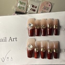 Cute Handmade Red French Tip Press On Nail  