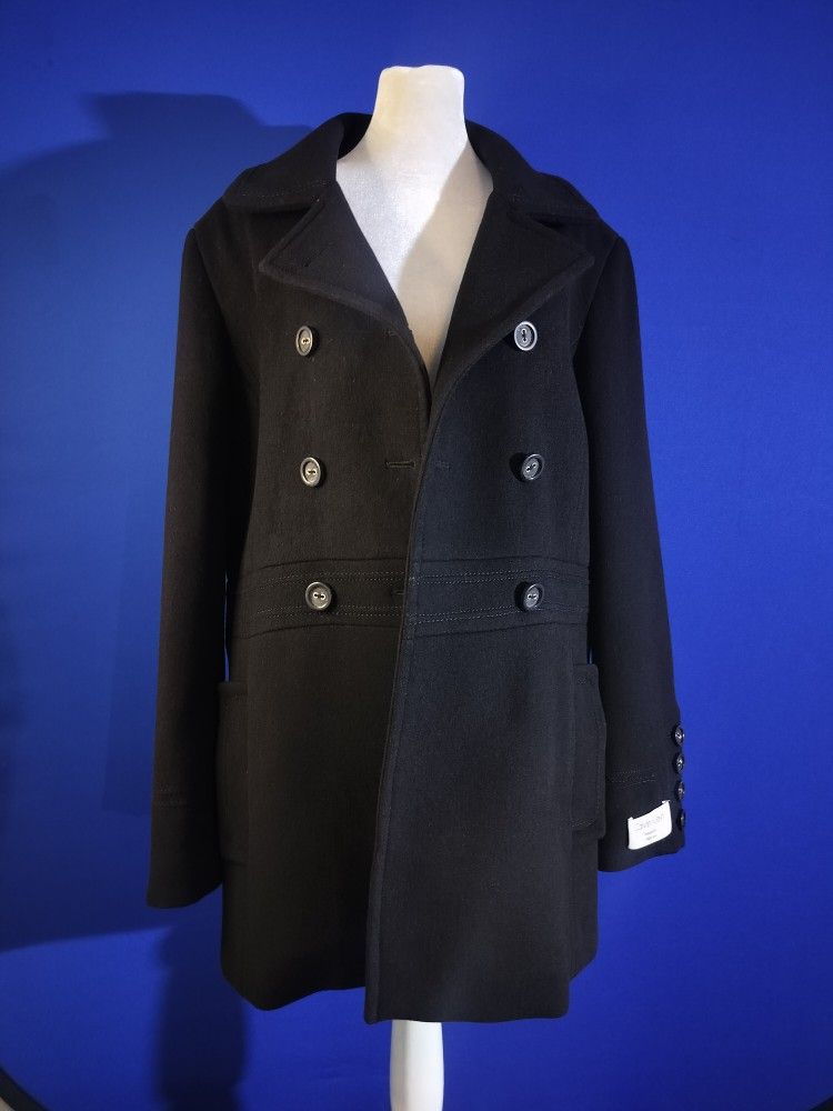 Calvin Klein Men's Black Double Breasted 3 Button Wool Pea Coat (Size 12)