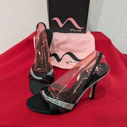 Gianna LS Black Lus Satin Women High Heels Shoes Size 5.5 Slingback Sandals 