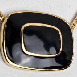 Vintage Crown Trifari Black Enamel & Goldtone Fixed Pendant Necklace