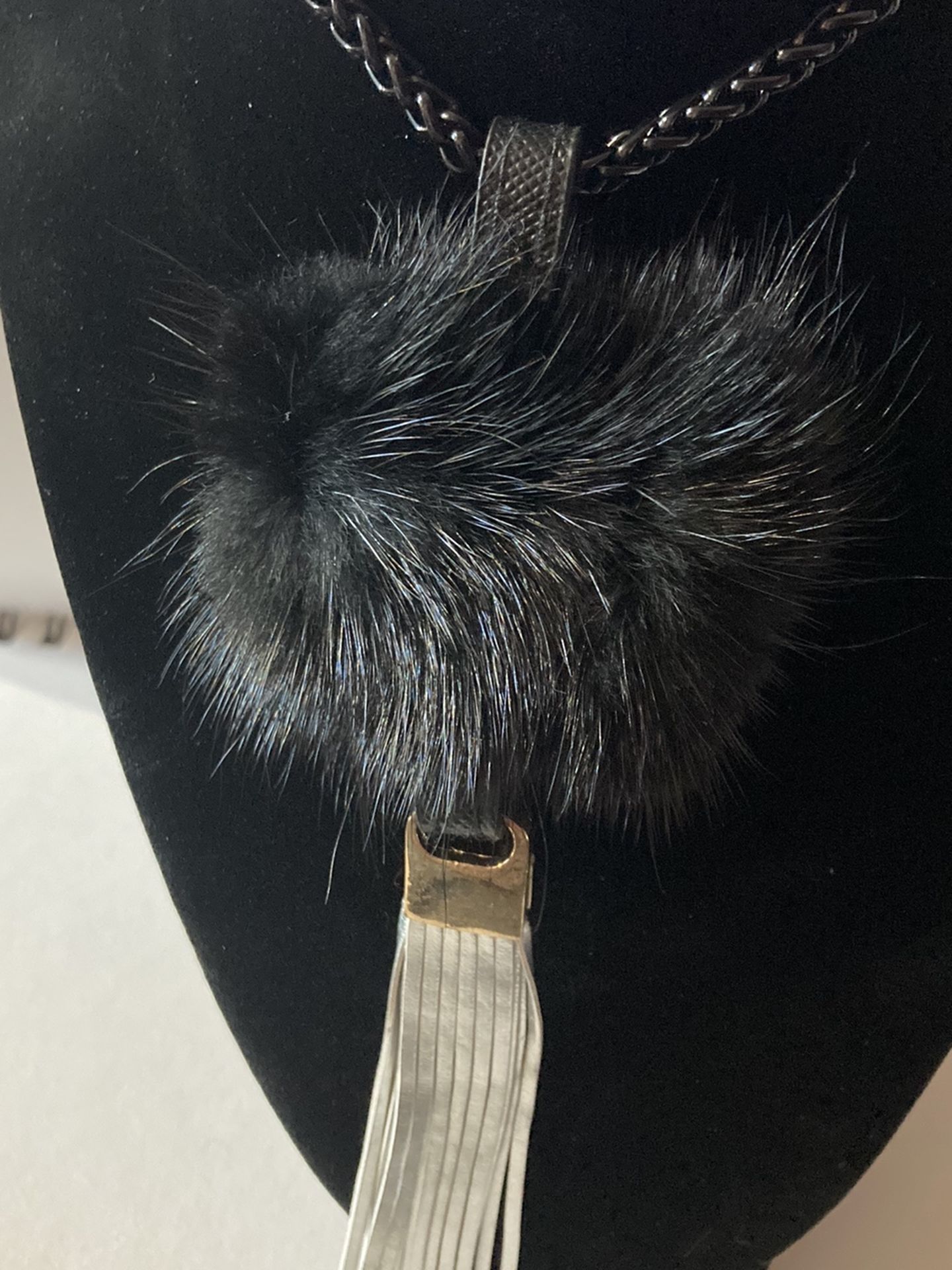 Woman long black necklace with pendant $7