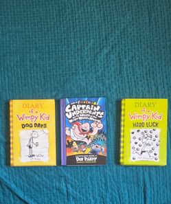 3 book set (diary of a wimpy kid dogs days/ hard luck/ and captain underpants and the wrath of the wicked wedgie woman).