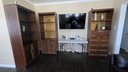 Vintage 1970s Asian-Inspired Three-Piece Shelving & Bar Cabinet Set