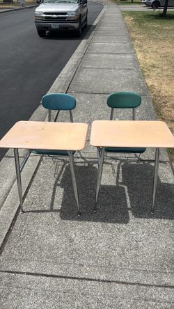 Twin vintage school desks