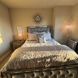 LUXURY QUEEN BED FRAME + MATTRESS/ COMFORTER FOR SALE