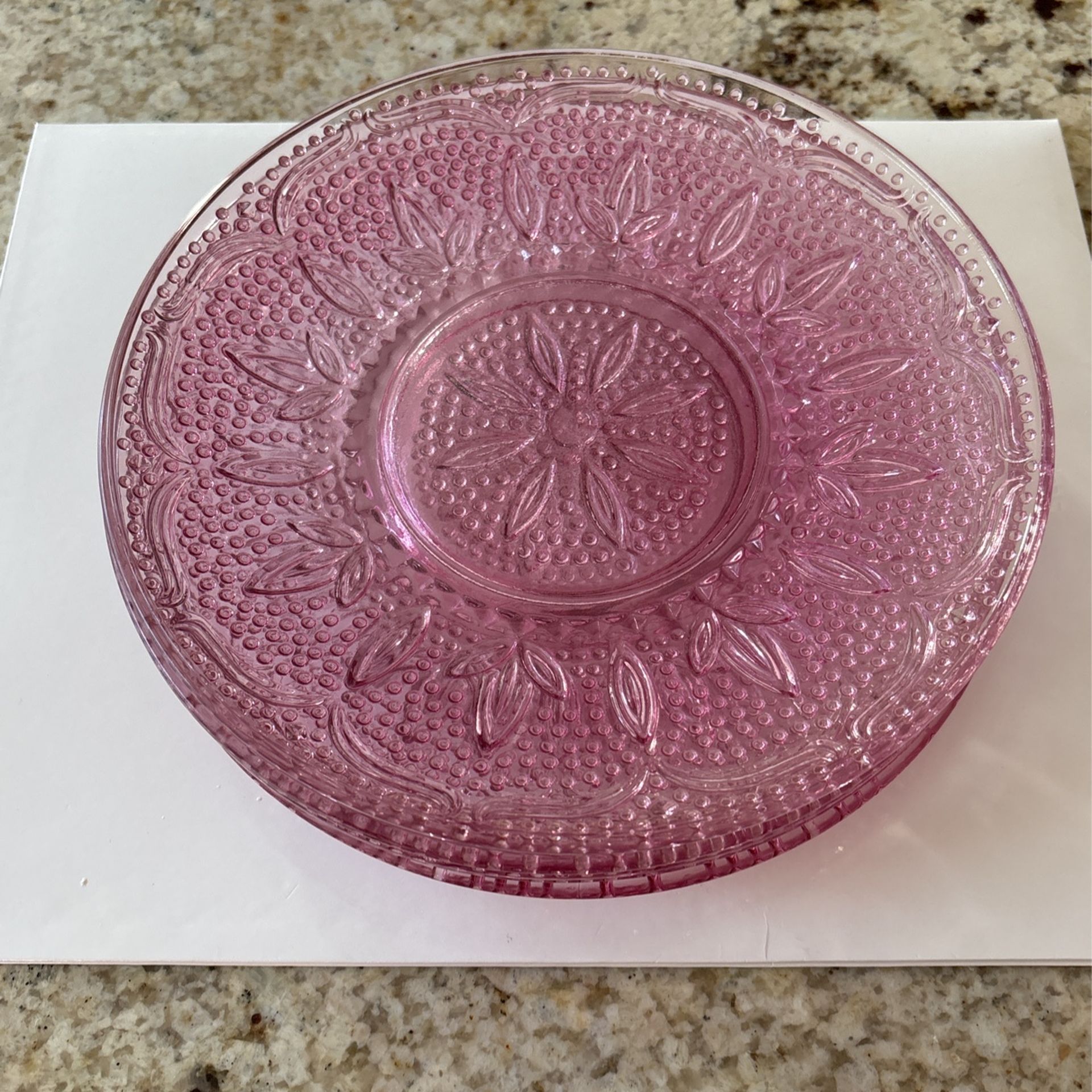 4 Pink Glass Dessert Plates