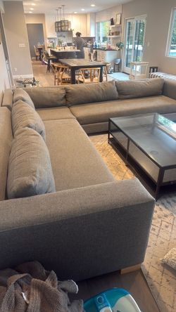 Grey Tweed like Fabric Sectional Couch