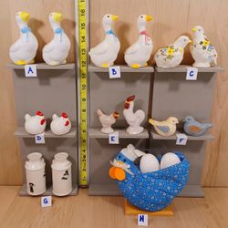 Vintage Farmhouse Themed S&P Shaker SetsGeese, Roosters, Hens