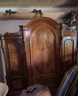 Antique 3 Piece Tripple Wardrobe Cabinet Late 1800