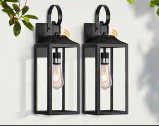 Black Outdoor Wall Lanterns with Motion Sensor – Set of 2