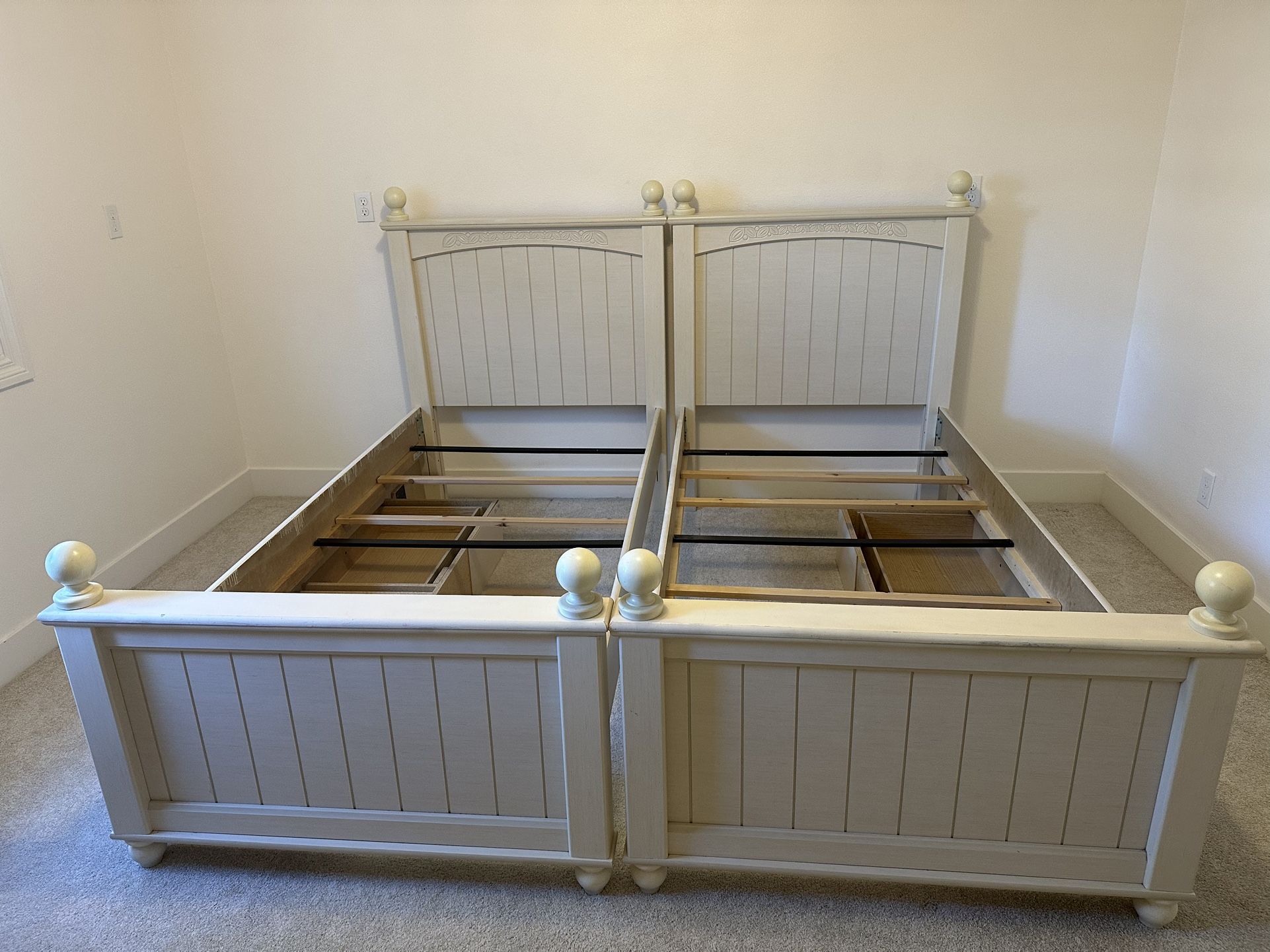 Two Wood twin size beds(with drawers) and dresser