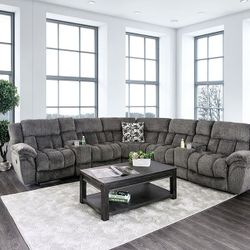 Brand New Super Plush Grey Chenille Reclining Sectional Sofa