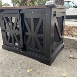 40" Dog Crate Furniture for Medium Dogs Up to 45 lb, Farmhouse Indoor End Table Dog Kennel with Sliding Doors, Black