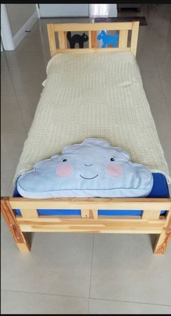 Ikea kids bed with mattress. Wood. Great condition, very  clean. God for age 4-7. 
Dimensions:
 26 1/2 H × 65 1/4 L × 30 1/2 W
