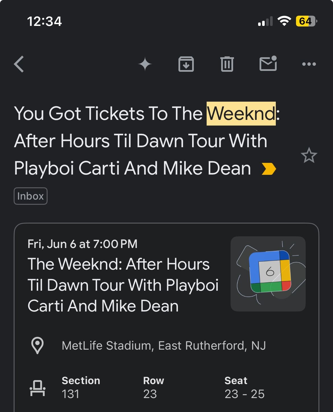 The Weeknd Concert - June 6 - MetLife stadium - 2 Tickets