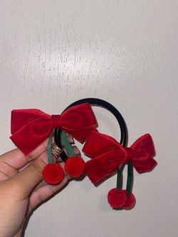 Red Velvet Bow Cherry Hair Clip Set