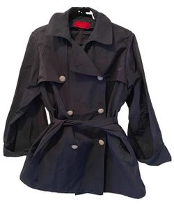 CH Carolina Herrera Black Double Breasted Short Trench Coat Small With Belt