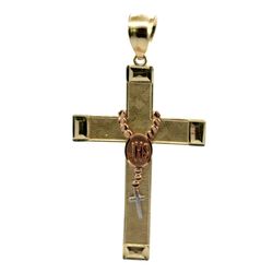 Men’s Or Woman’s 10k Two Toned Rose Yellow Gold 2.40” Inch Diamond Cut Cross JHS Pendant For Necklace GP3126792