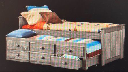 Wood Captain's Bed with Storage Drawers and Trundle