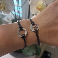 Cancer Awareness Bracelet, Leather and Silver