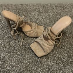 Strap Up Beige Heels 