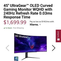 LG UltraGear 45” OLED Curved WQHD 240Hz 0.03ms FreeSync and NVIDIA