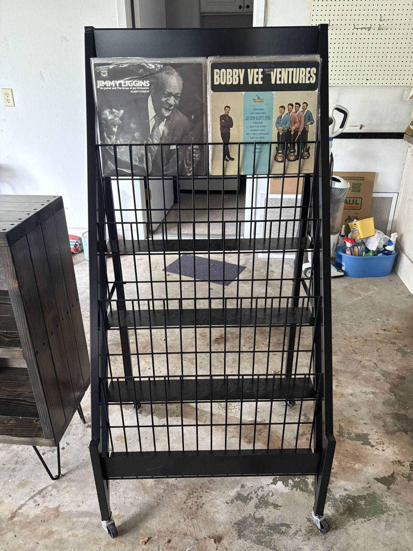 Black Vinyl Record Shelving Unit on Wheels