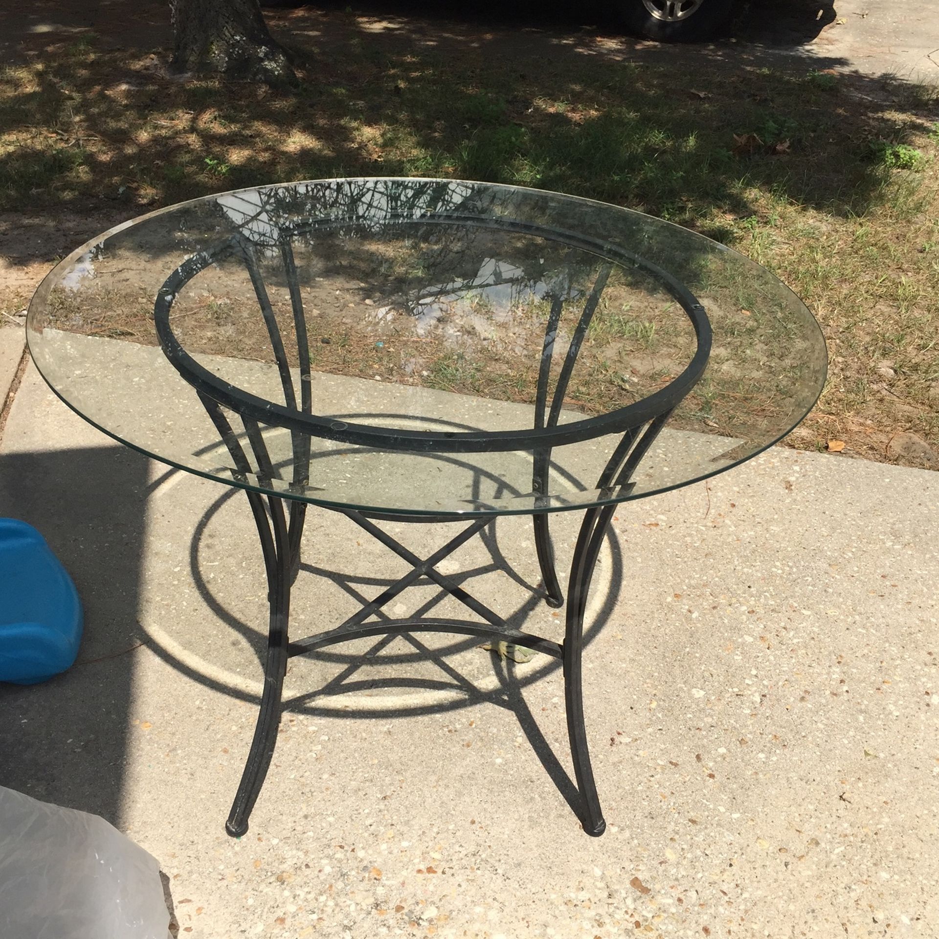 Patio Table Beveled Glass And Metal Seats  4 No Chairs 