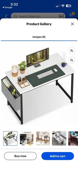 CONCETTA 44 Inch Computer Writing Desk with Storage Bag, Steel Frame for Home Office Study, White