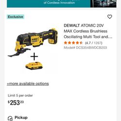 DEWALT ATOMIC 20V MAX Cordless Brushless Oscillating Multi Tool and (1) 20V 1.7AHBattery
