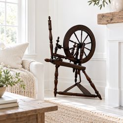 Rare Antique 1800s Saxony Flax Spinning Wheel 34” Treadle Primitive Folk Decor