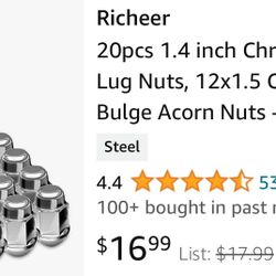 Richeer 20pcs 1.4 inch Chrome Wheel Lug Nuts, 12x1.5 Closed End Bulge Acorn Nuts - Aftermarket Tuner for Accord Civic Eleme