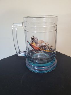 Vintage  Clear Glass Beer Stein With Pheasant