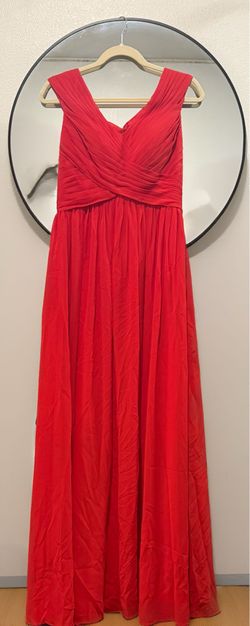 Red A-line Off the Shoulder Ruffle Chiffon Dress - Size 10