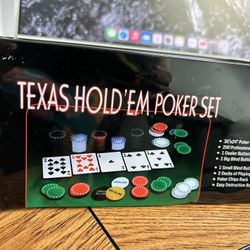 Texas Hold’em Poker Set – 200 Chips, Cards, Mat – Complete in Tin Box