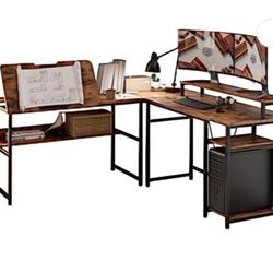 L Shaped Desk With Drafting Table And Keyboard Tray