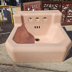 Vtg Mid Century Coral Blush Pink Porcelain Cast Iron Wall Sink Old Eljer 241-23E