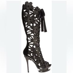 Lady Couture Fantastic black lace up rhinestone platform boots size 8